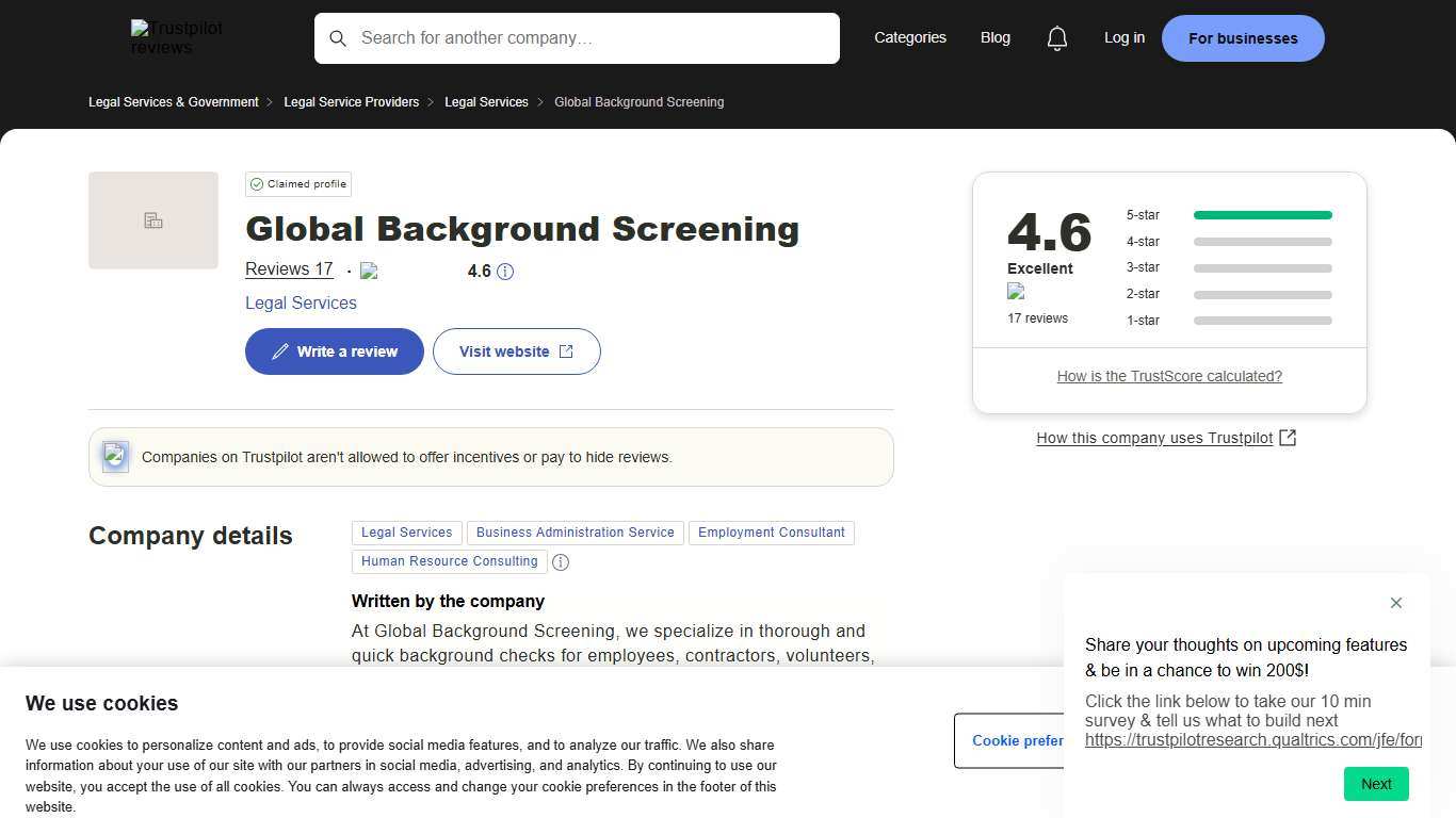 Global Background Screening Reviews | Read Customer Service Reviews of globalbackgroundscreening.com